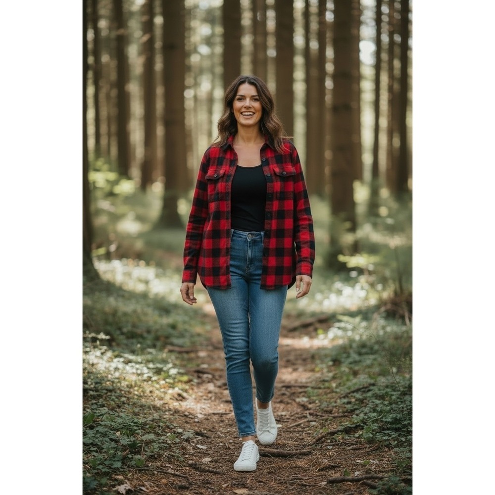 L.L. Bean Flannel Shirt Women 3X‎ Red Black Buffalo Plaid Relaxed Fit Lumberjack